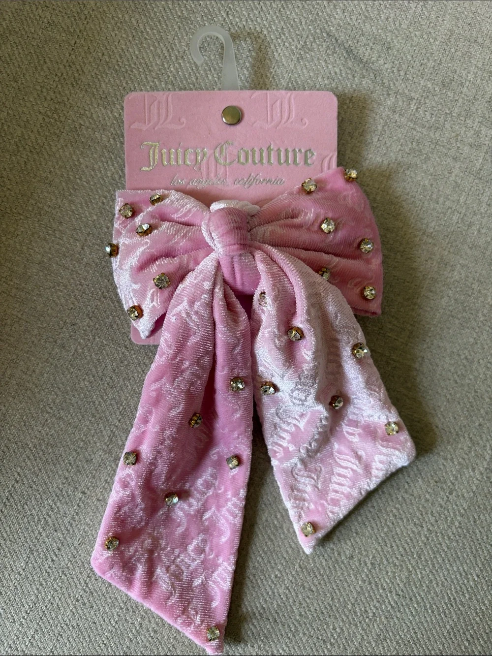 Juicy Couture Light Pink Velvet Hair Bow Cip with Rhinestones